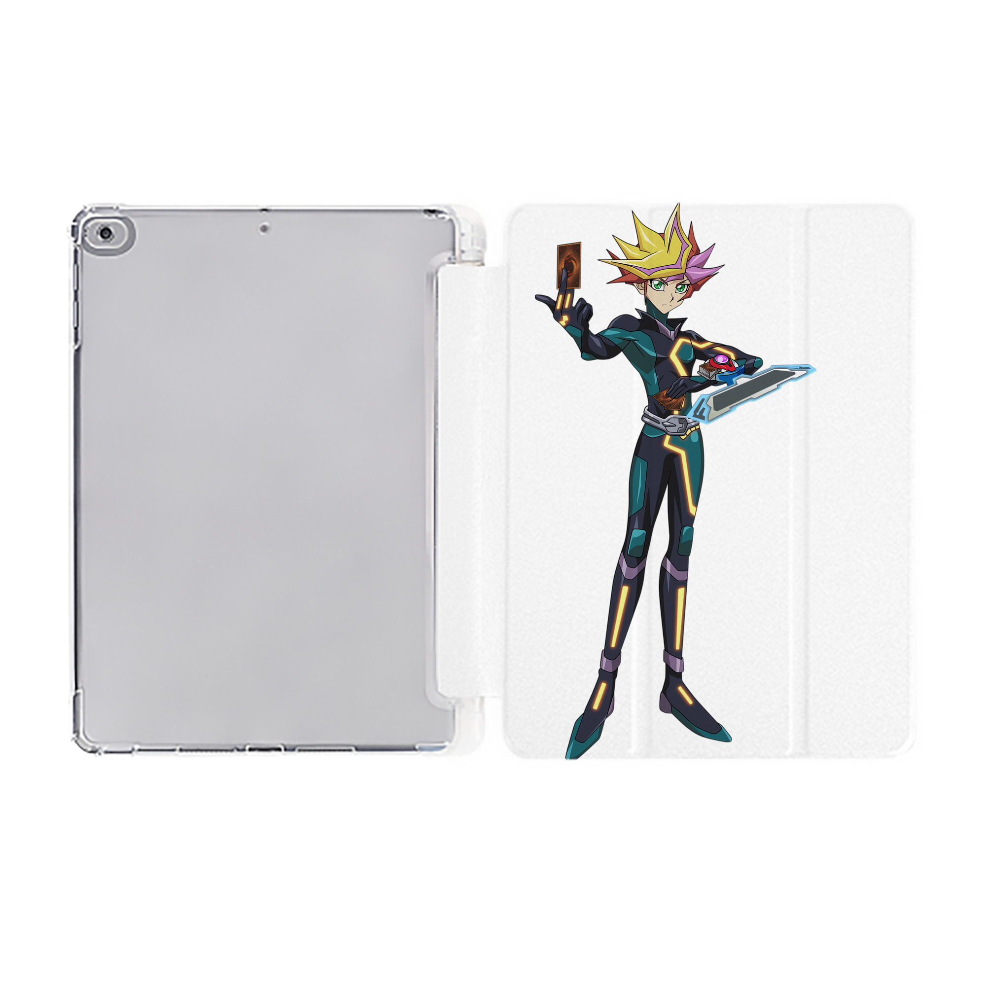 （画像用） 遊☆戯☆王 Yu-Gi-Oh! IPad ケース ペン収納付き 三つ折りスタンド PUレザー×シリコン 対応機種9.5/10.5/10.9インチ